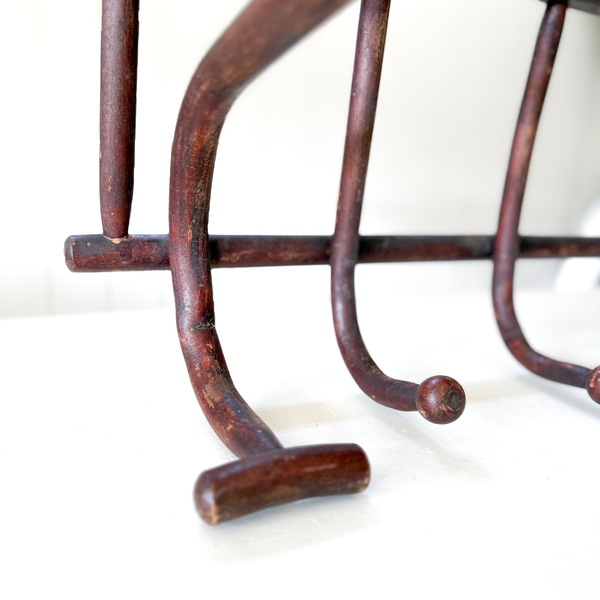 Vintage French Thonet Style Bentwood 7 Hook Coat & Hat Rack with Shelf