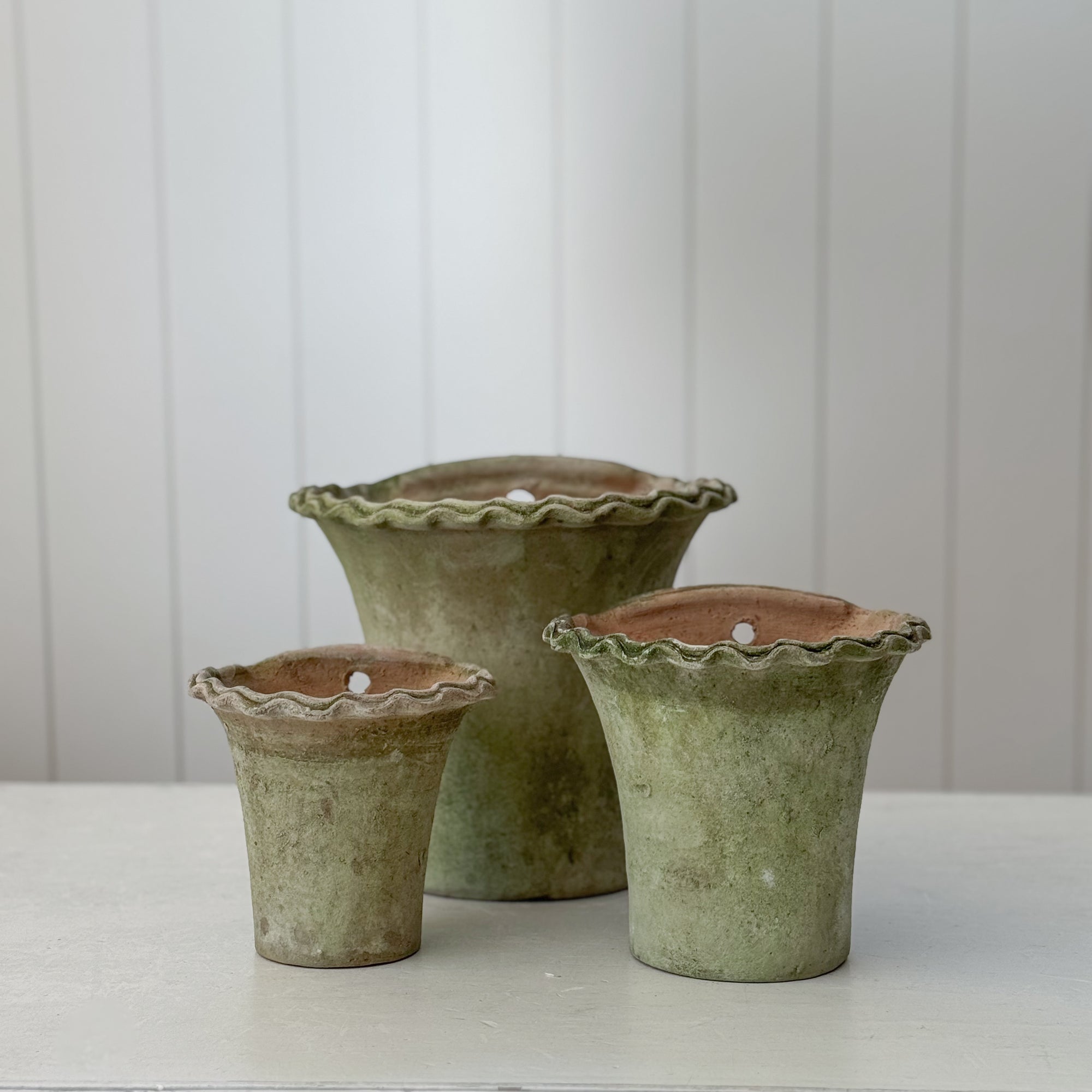 Aged Terra Cotta Piecrust Wall Planter