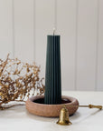 8" Fluted Beeswax Pillar Candle | Forest Green