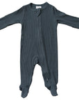 Organic Cotton Ribbed Zipper Footed Pajamas | Charcoal