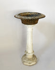 Weathered White Cast Concrete Pedestal + Scalloped Cast Iron Urn | Sold as a Pair