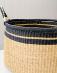 The Large Short Drum Basket No. 3 | Natural with Dark Navy Rim