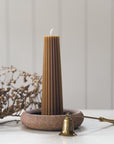 8" Fluted Beeswax Pillar Candle | Burnt Amber