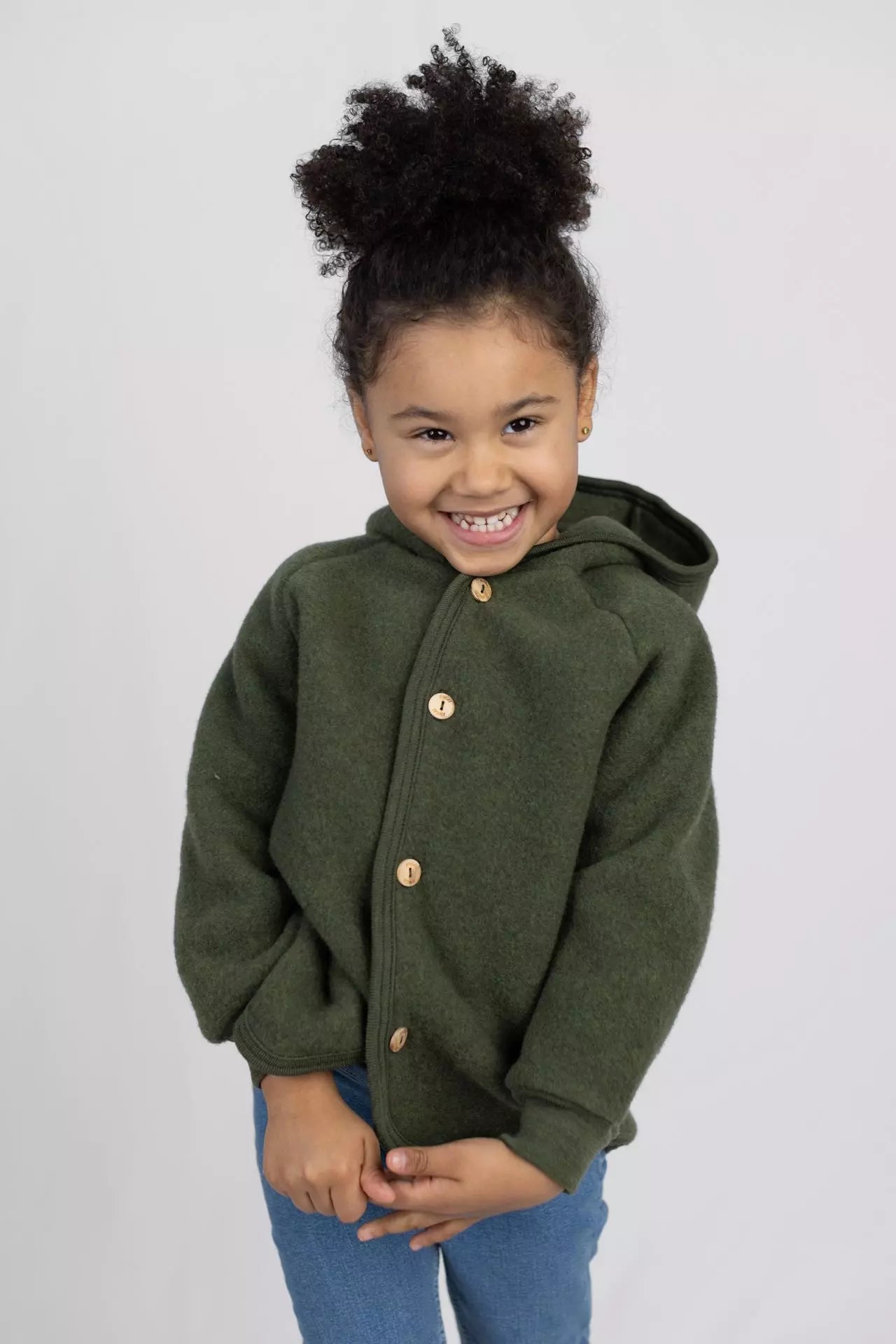 Kids Organic Wool Fleece Button-Down Jacket | Moss
