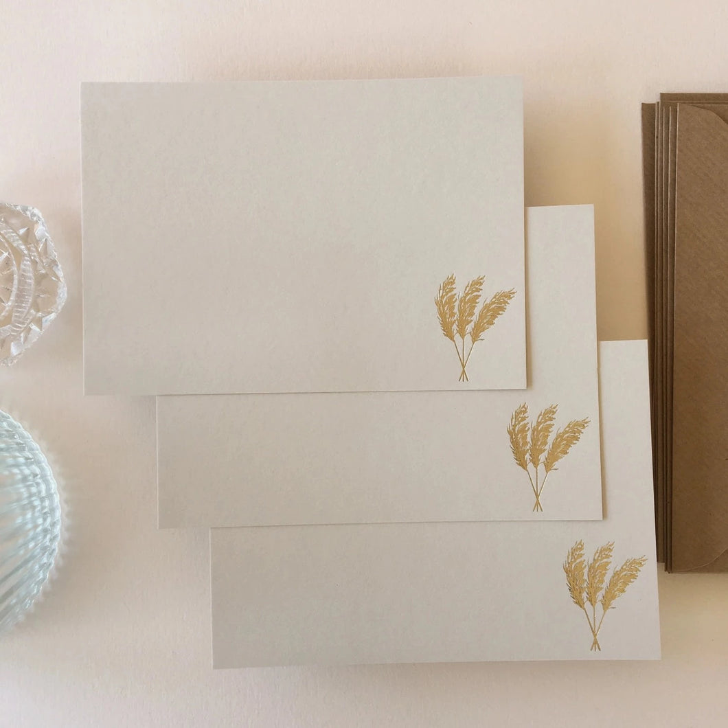 Letterpress Note Card Set | Gold Foil Pampas Grass