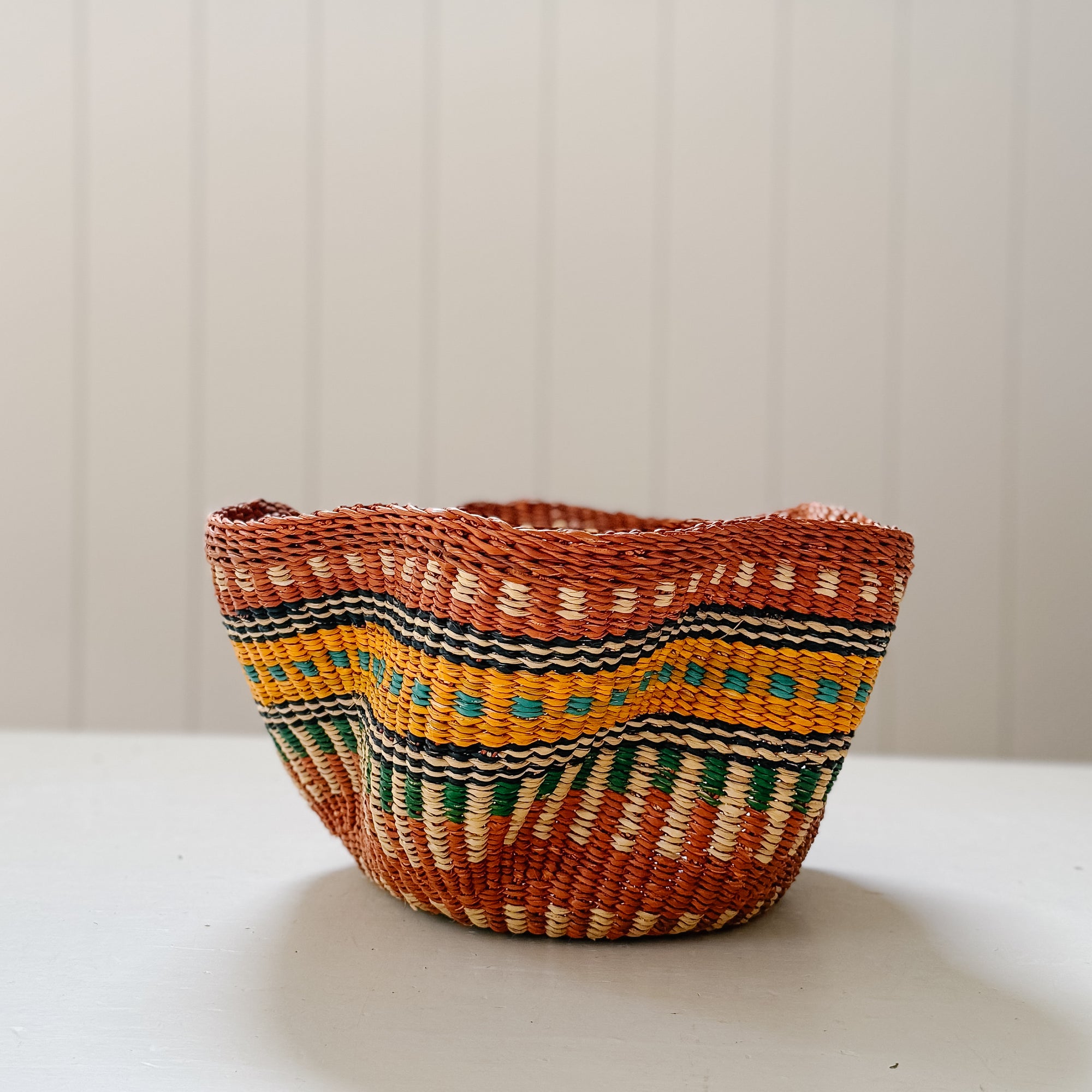Small Pakurigo Wave Basket No. 5 | Clay, Turquoise + Ochre