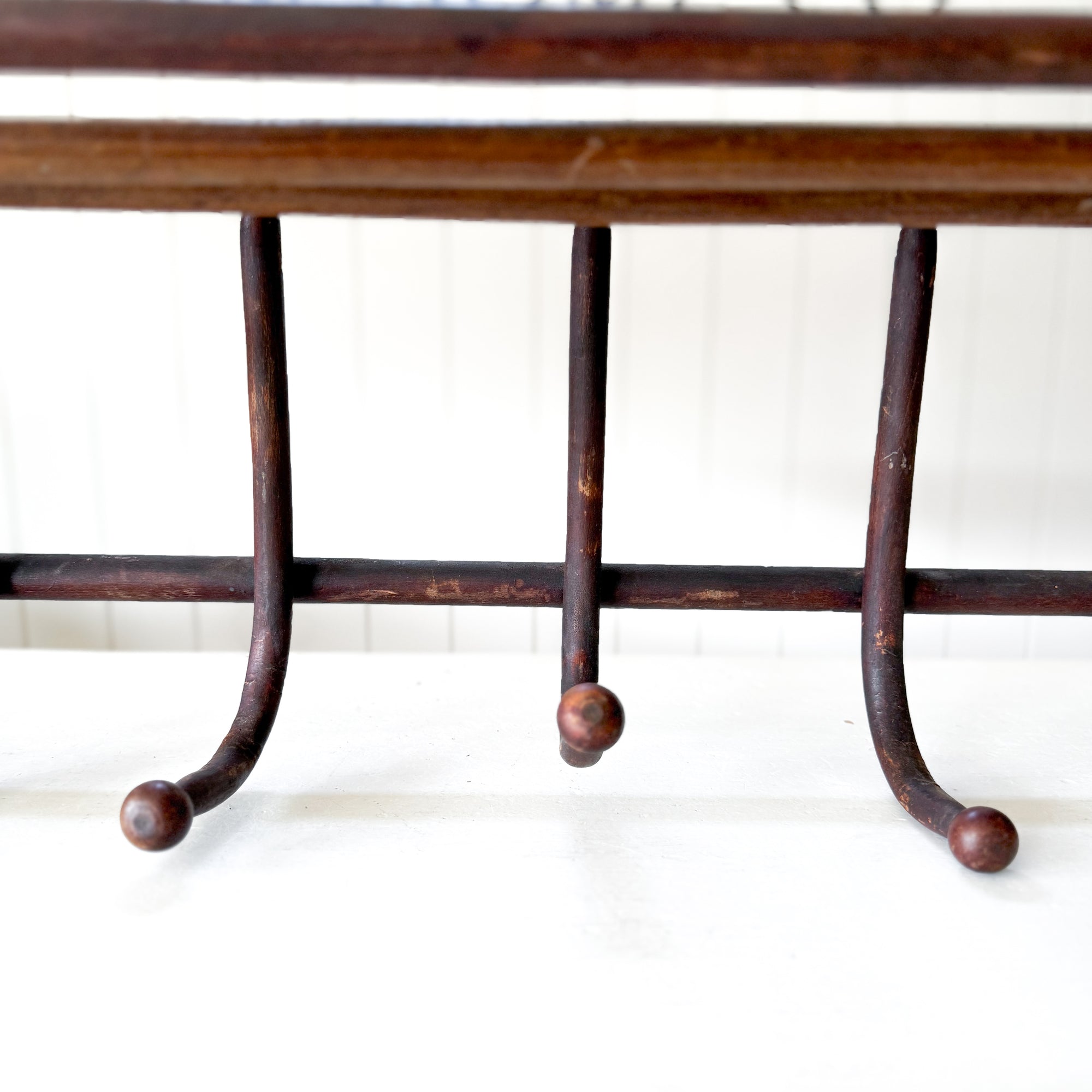 Vintage French Thonet Style Bentwood 7 Hook Coat & Hat Rack with Shelf
