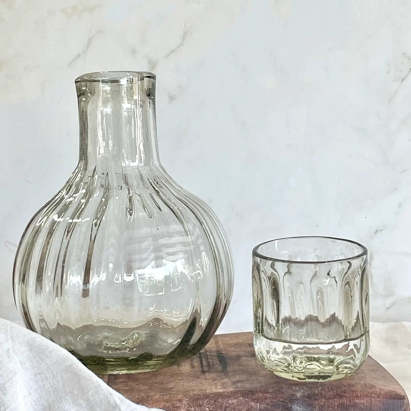 Bedside Water Carafe + Glass Set | Fluted Handblown Glass – Farm Home  Marketplace, image size:1440x1440