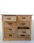 Antique Pine 8-Drawer Console with Patinaed Cup Pulls | France