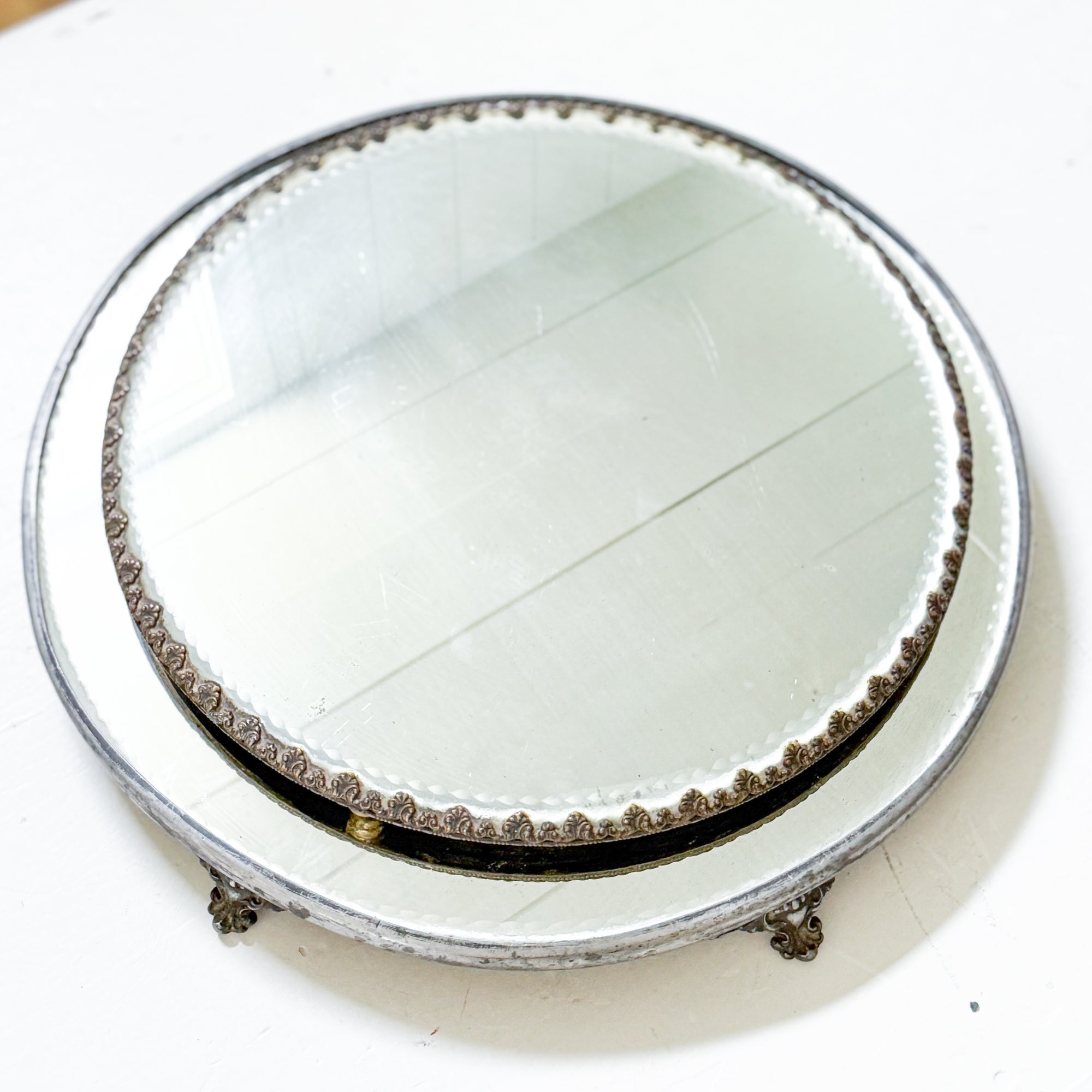 19th Century Antique Silver Mirror Plateau Trays