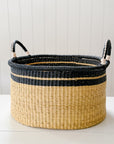 The Large Short Drum Basket No. 3 | Natural with Dark Navy Rim