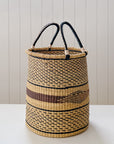 Handwoven Drum Laundry Basket | No. 10 Natural + Ink Black with Terracotta + Brown Stripe