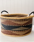 The Large Short Drum Basket No. 5 | Brown + Dark Navy
