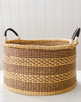 The Large Short Drum Basket No. 4 | Natural + Brown Stripe