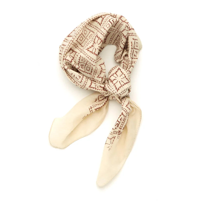 Parisienne Block Printed Kerchief | Rancher Ivory Sienna