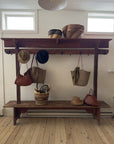 Antique Double-Sided Coat Hook Rack with Storage Shelf & Bench