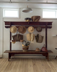 Antique Double-Sided Coat Hook Rack with Storage Shelf & Bench