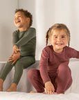 Kids Organic Merino Wool Base Layer Set | Olive