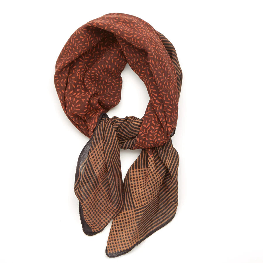 Parisienne Block Printed Kerchief | Jardin Field Russet, Black & Gold