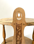 Hand-Carved French Oak Round Tiered Side Table with Handles