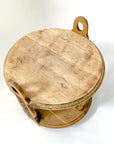 Hand-Carved French Oak Round Tiered Side Table with Handles