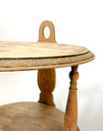 Hand-Carved French Oak Round Tiered Side Table with Handles