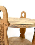 Hand-Carved French Oak Round Tiered Side Table with Handles