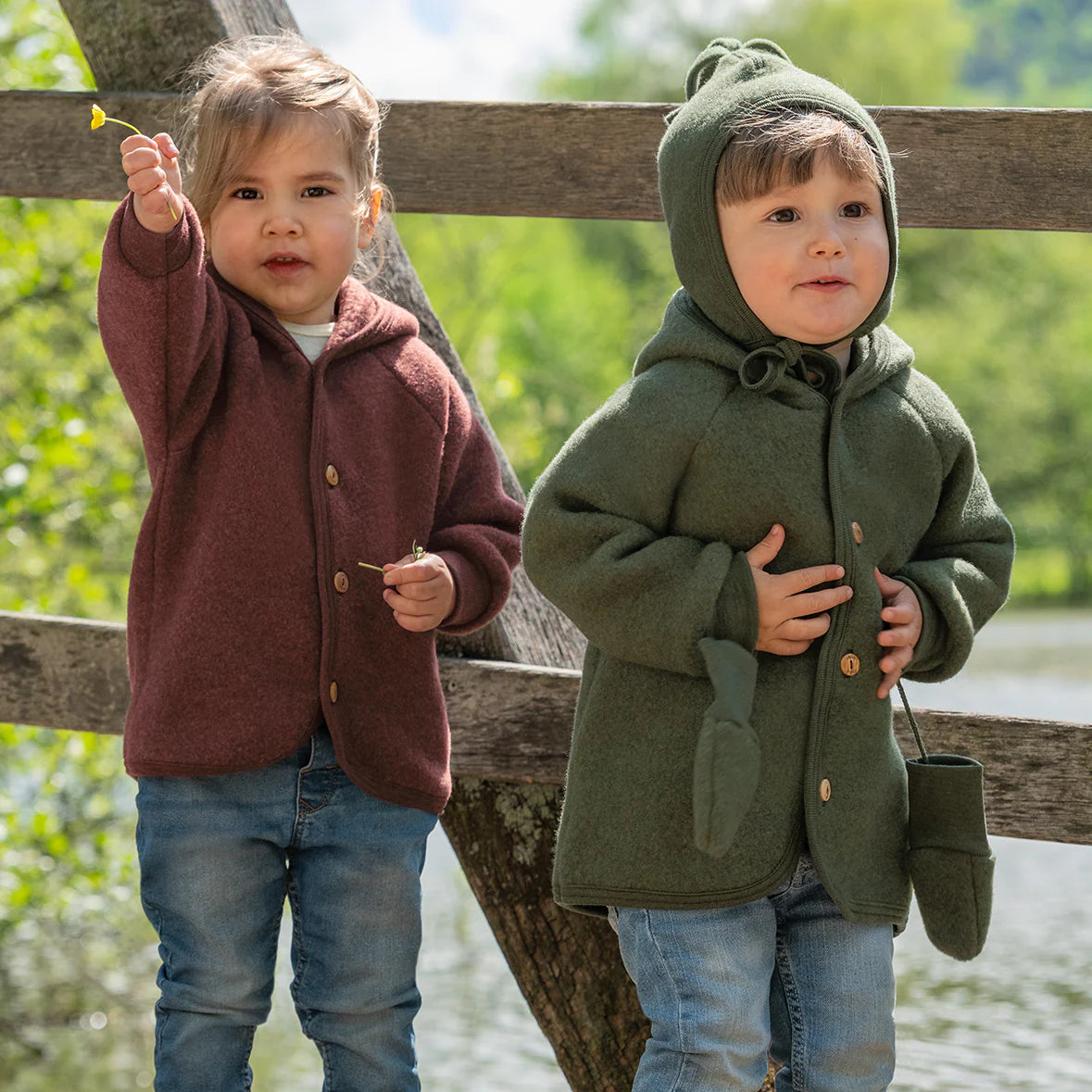 Kids Organic Wool Fleece Button-Down Jacket | Moss