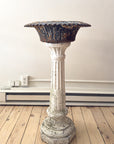 Cast Iron Weathered White Pedestal + Scalloped Garden Urn | Sold as a Pair