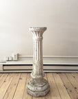 Cast Iron Weathered White Pedestal + Scalloped Garden Urn | Sold as a Pair