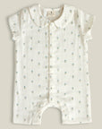 Vintage Blue Floral Short Sleeve Collared Romper