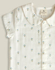 Vintage Blue Floral Short Sleeve Collared Romper