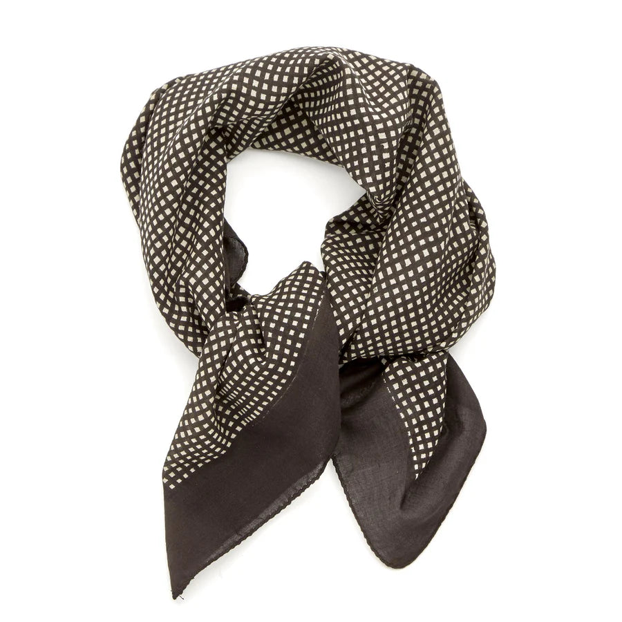 Parisienne Block Printed Kerchief | Dabu Check Iron + Cream