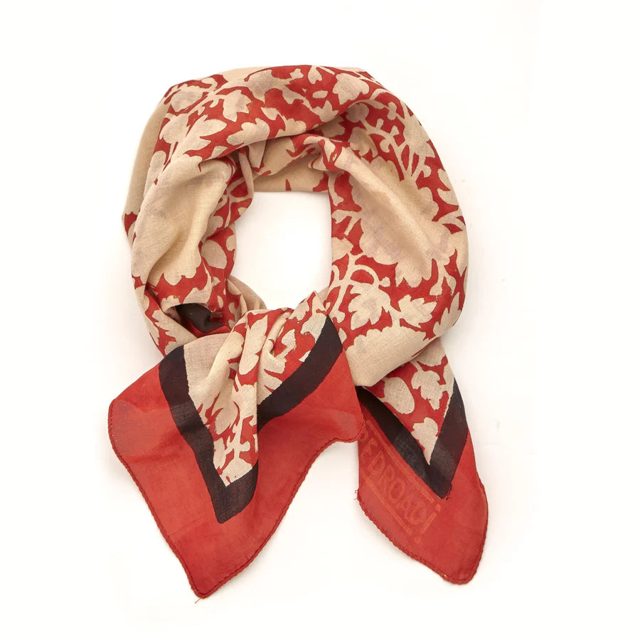 Parisienne Block Printed Kerchief | Safflower Red Madder & Black Irons