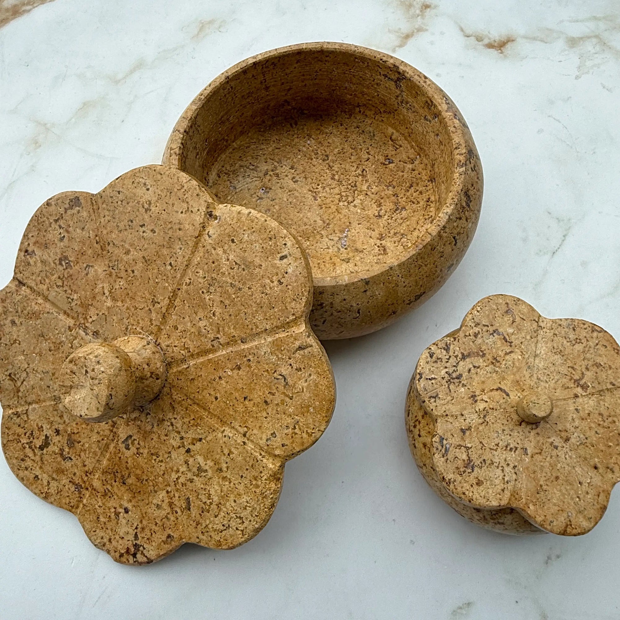 Ruffled Travertine Lidded Trinket Dish | Earth