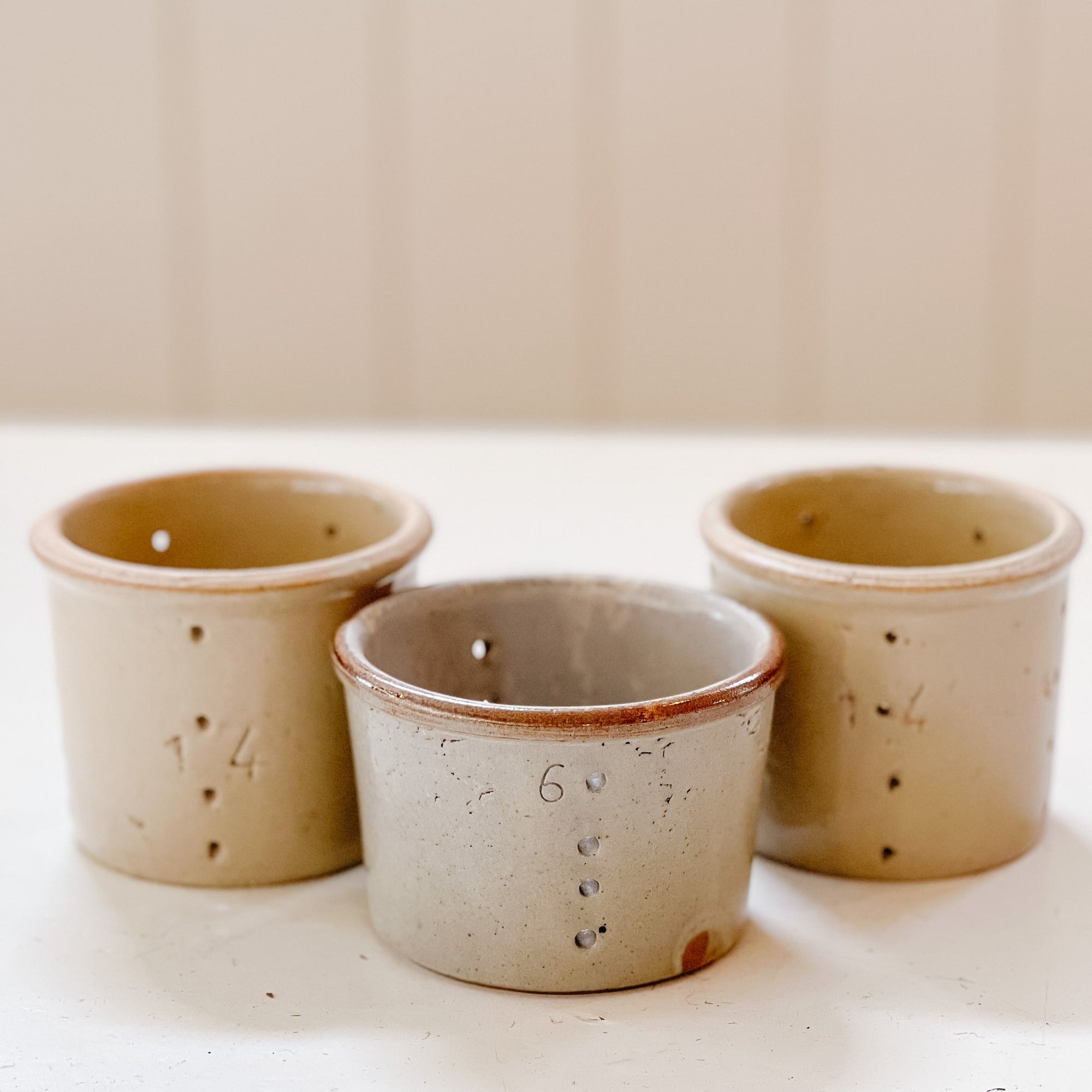 Assorted Vintage French Faisselles Pots | Natural Beige & Grey
