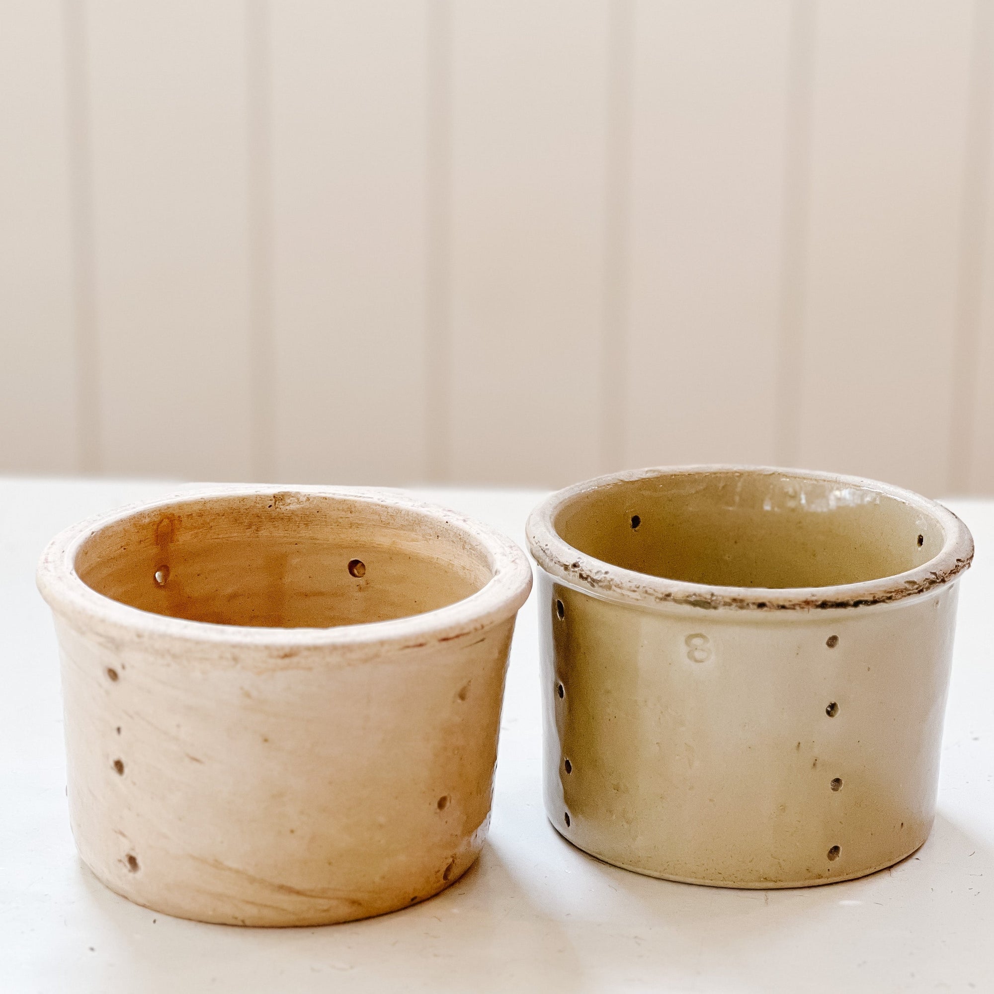 Assorted Vintage French Faisselles Pots | Natural Beige & Grey