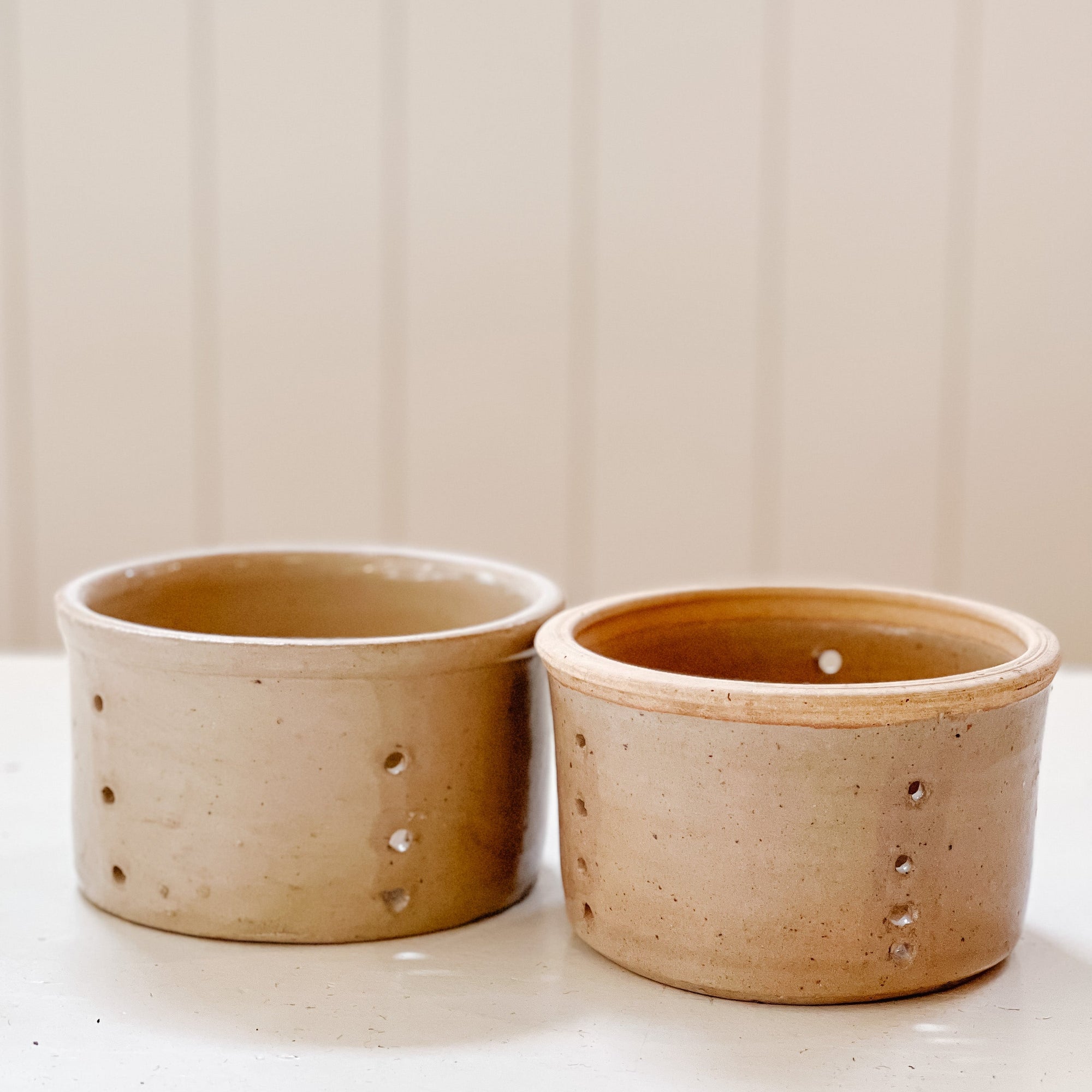 Assorted Vintage French Faisselles Pots | Natural Beige & Grey