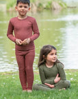 Kids Organic Merino Wool Base Layer Set | Olive