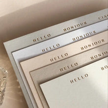 Load image into Gallery viewer, Letterpress Note Card Set | Hello, Bonjour, Ciao
