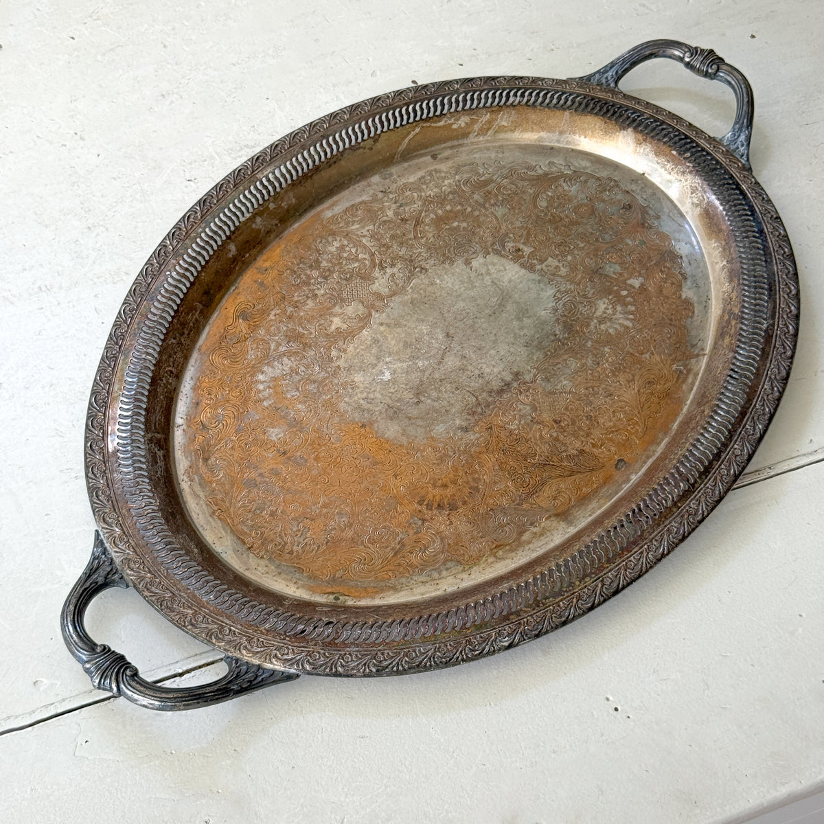 Antique Patinaed Silver Tray