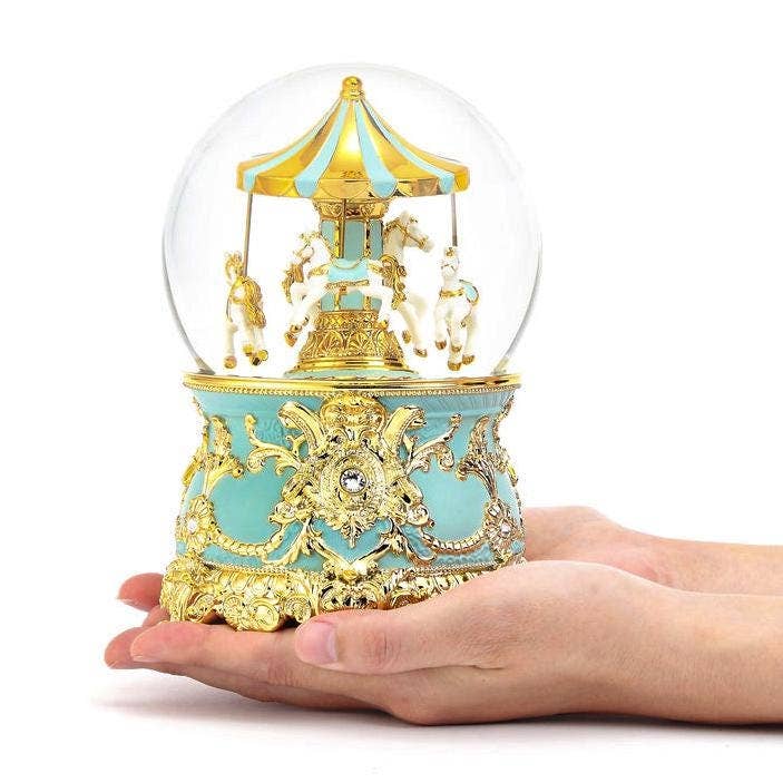 Heirloom Musical Light-Up Snow Globe | Tiffany Blue Carousel