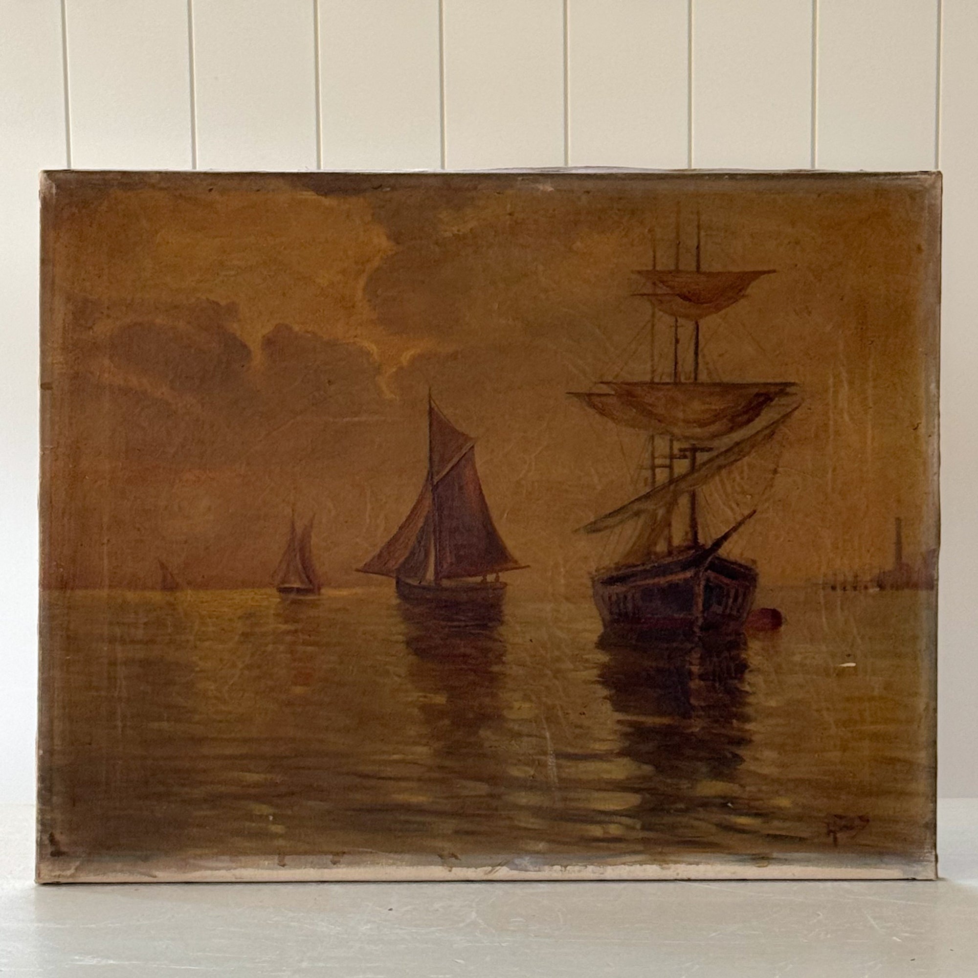 Sailboat II | Original 19th Century Oil on Canvas Art