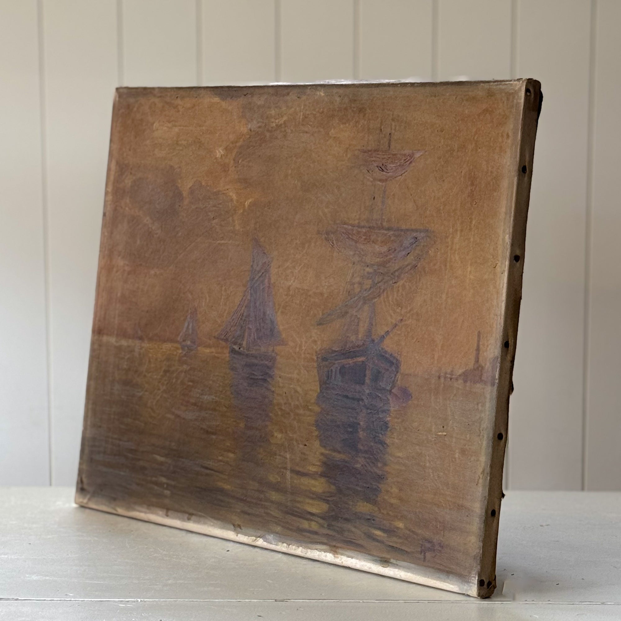 Sailboat II | Original 19th Century Oil on Canvas Art