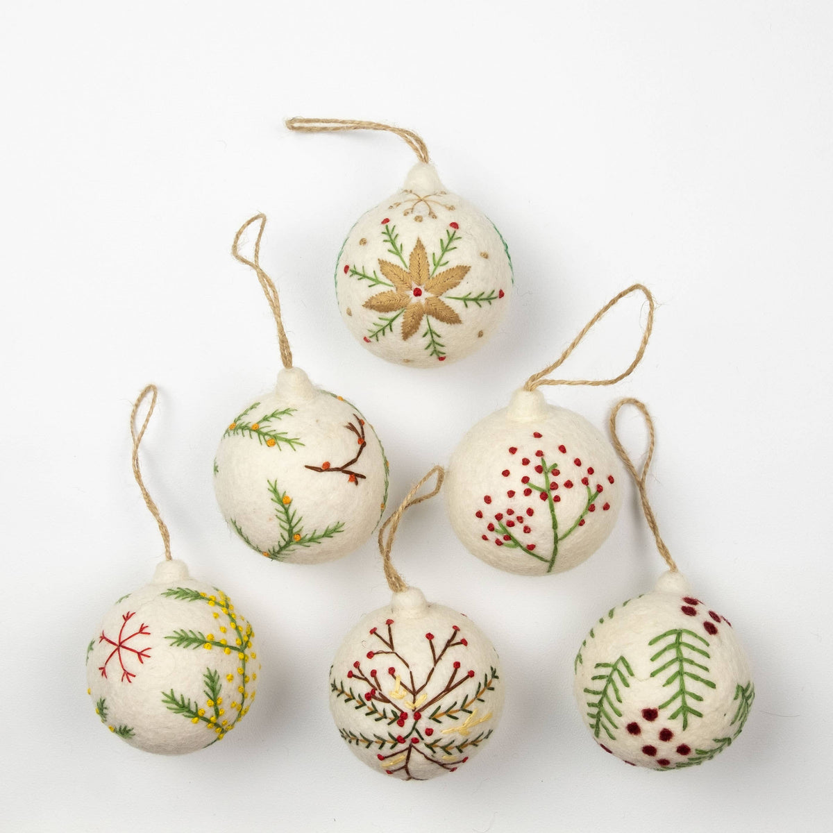 Nordic Embroidered Wool Bauble Ornaments