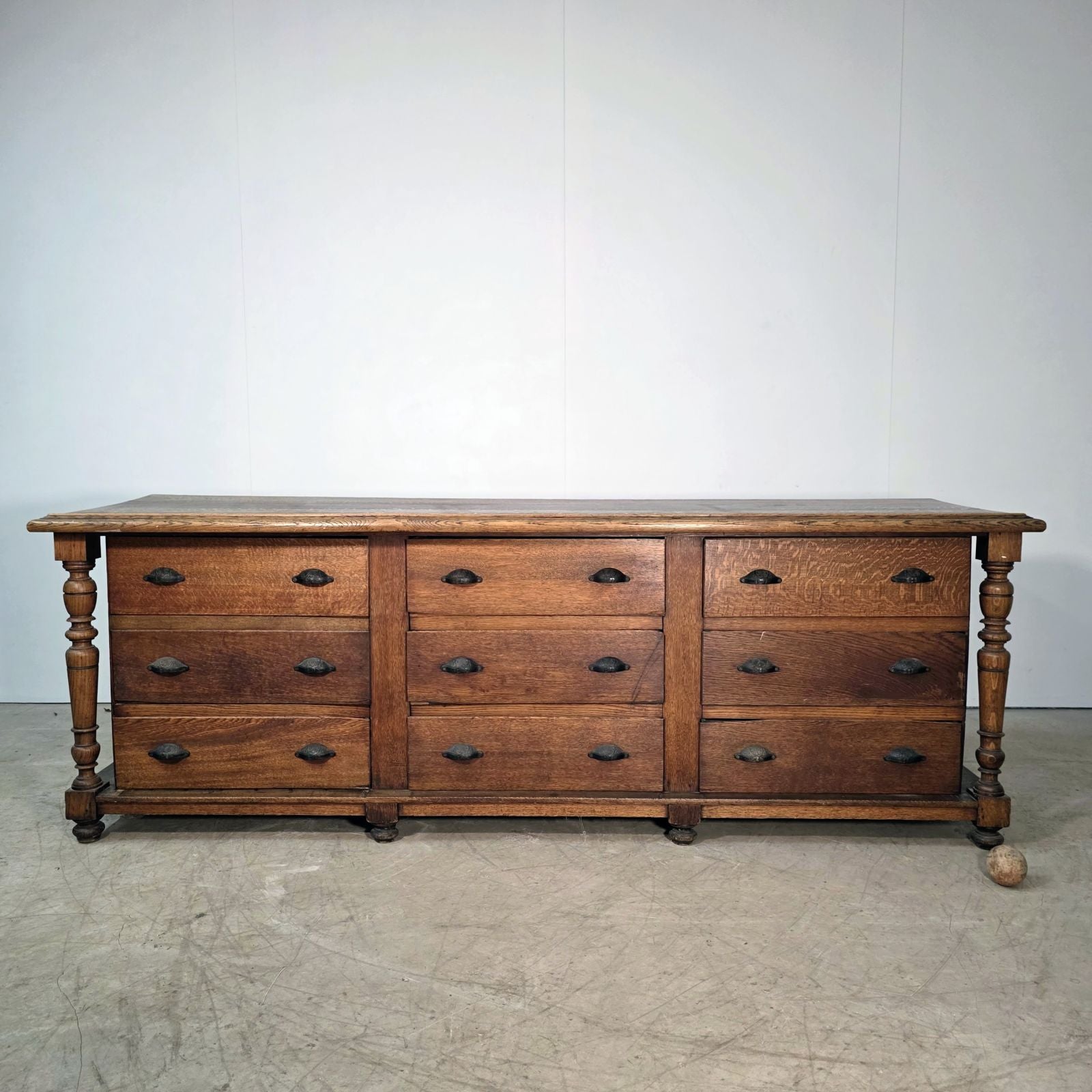 Antique Solid Oak 9-Drawer Haberdashery Chest of Drawers | France, 1900s