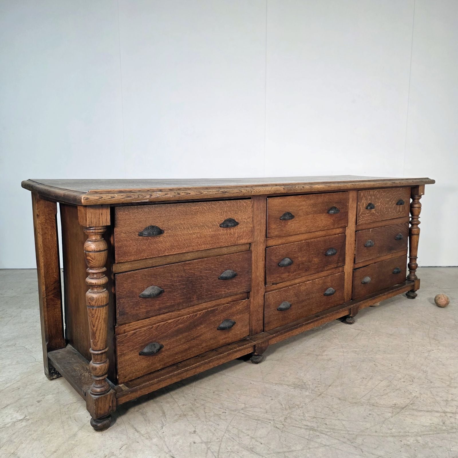 Antique Solid Oak 9-Drawer Haberdashery Chest of Drawers | France, 1900s