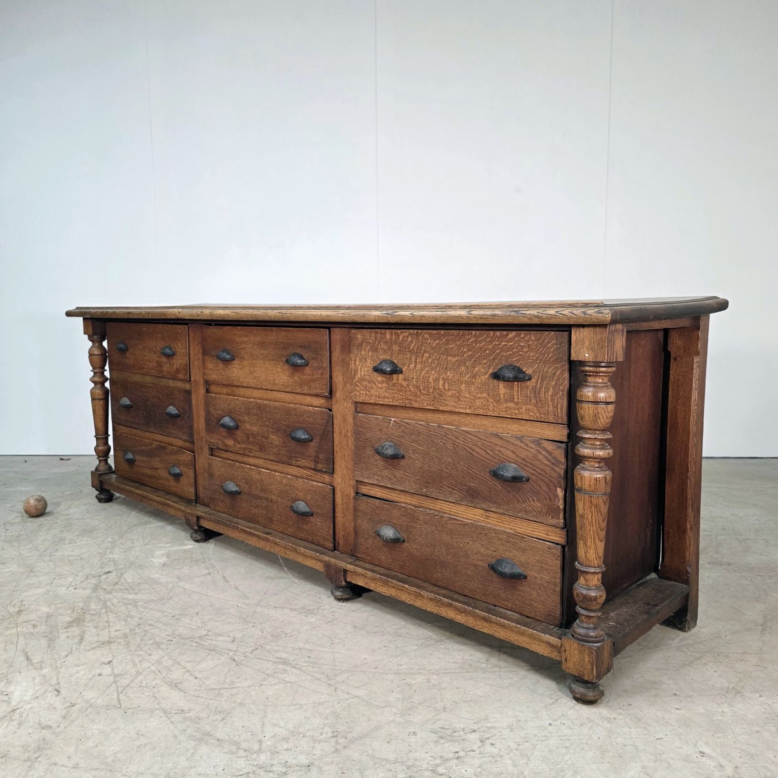 Antique Solid Oak 9-Drawer Haberdashery Chest of Drawers | France, 1900s