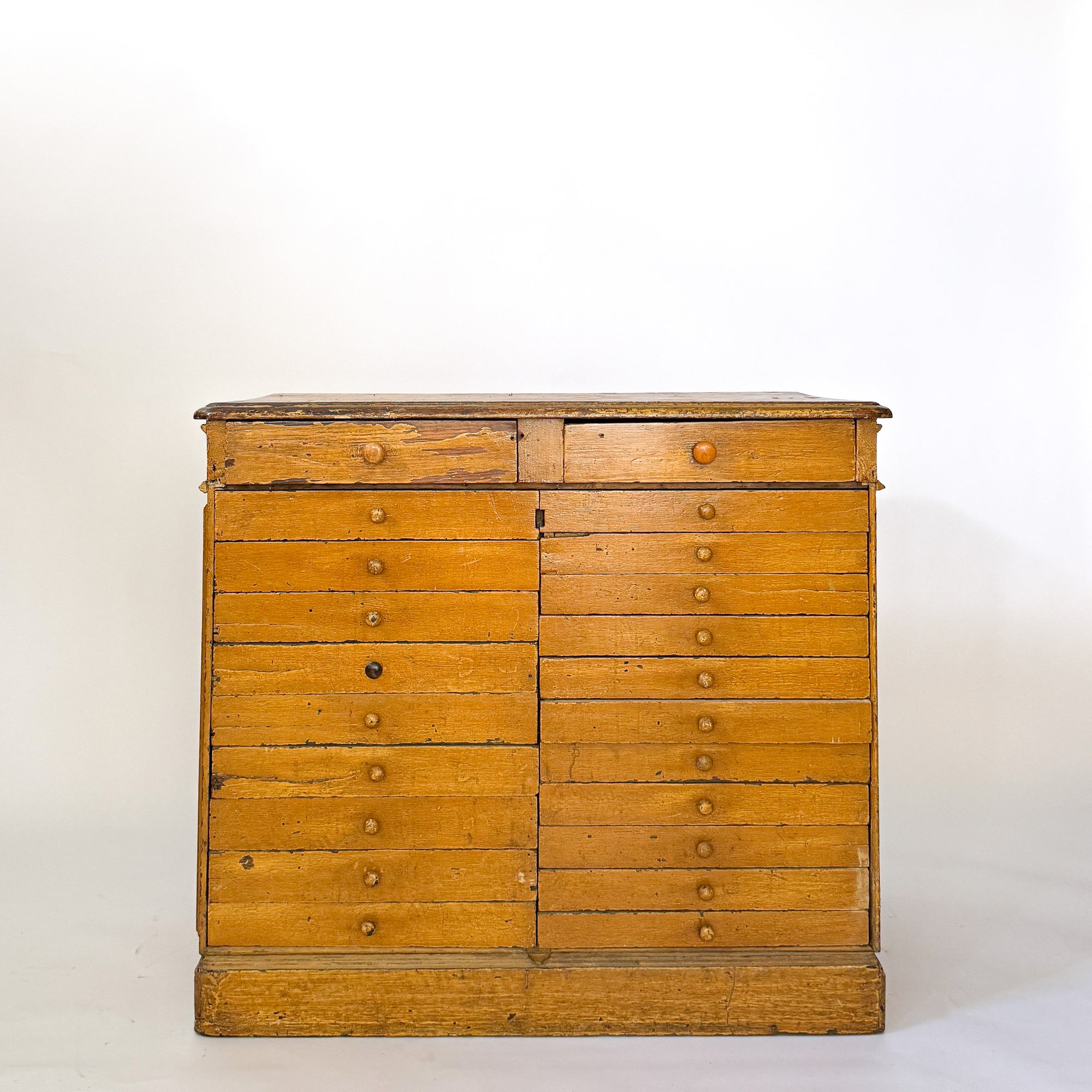 Antique Ochre Haberdashery 22 Drawer Mercantile Counter | Spain, 19th Century