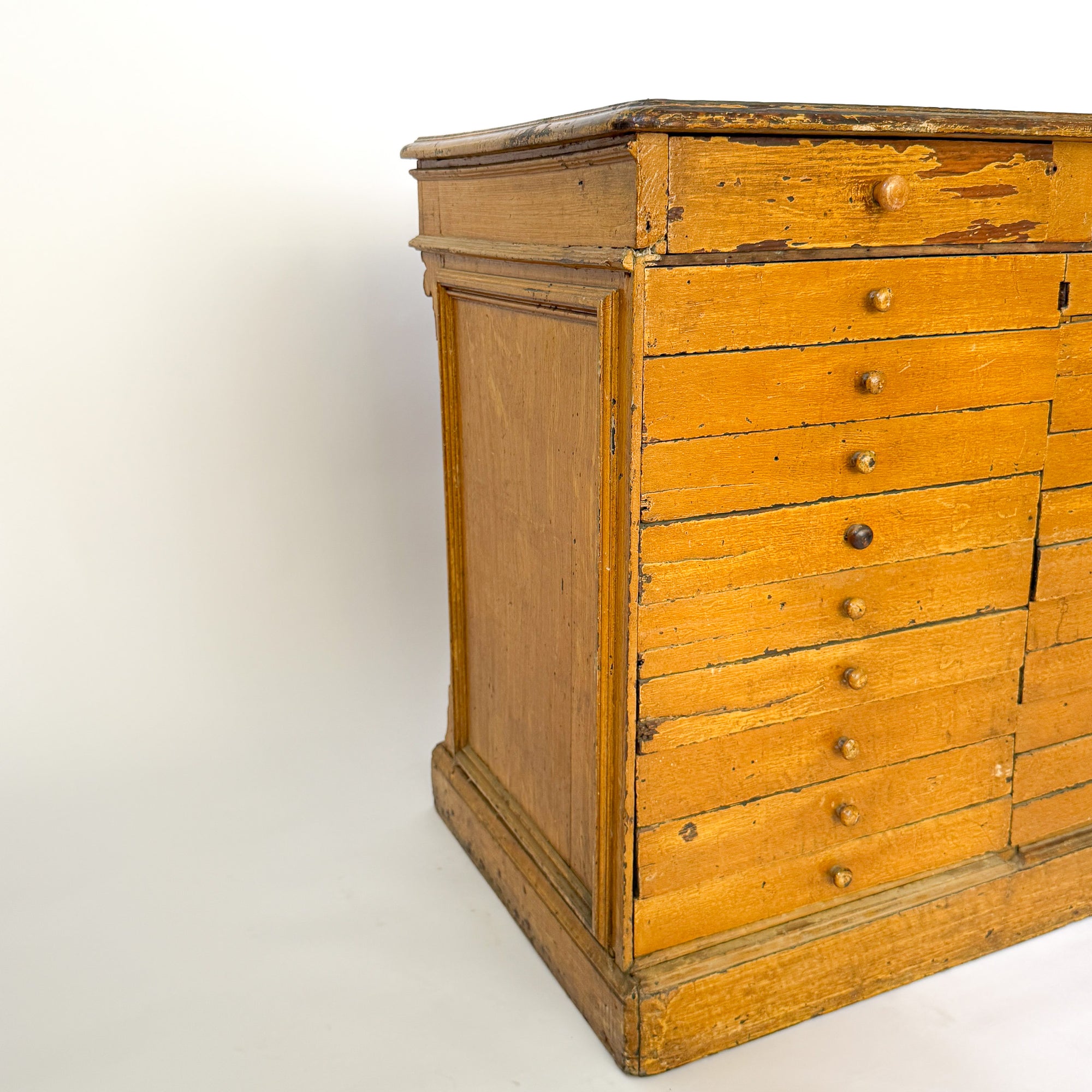 Antique Ochre Haberdashery 22 Drawer Mercantile Counter | Spain, 19th Century